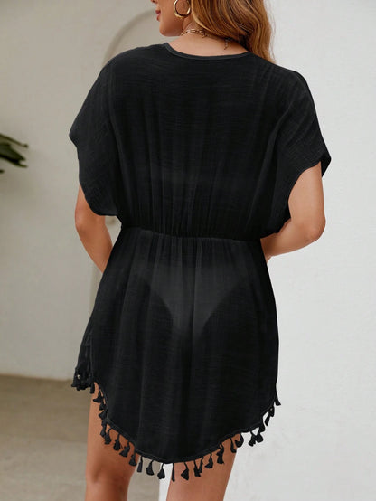 Fembélia Women's Solid Color Minimalist Short Sleeve Kimono Cover Up, Everyday Wear