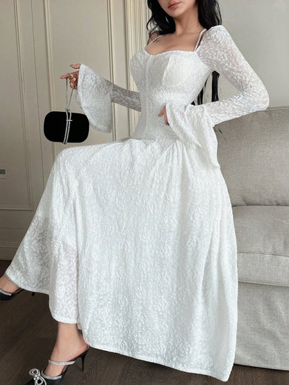 Feyla Women's Elegant Party Solid Color Lace Dress