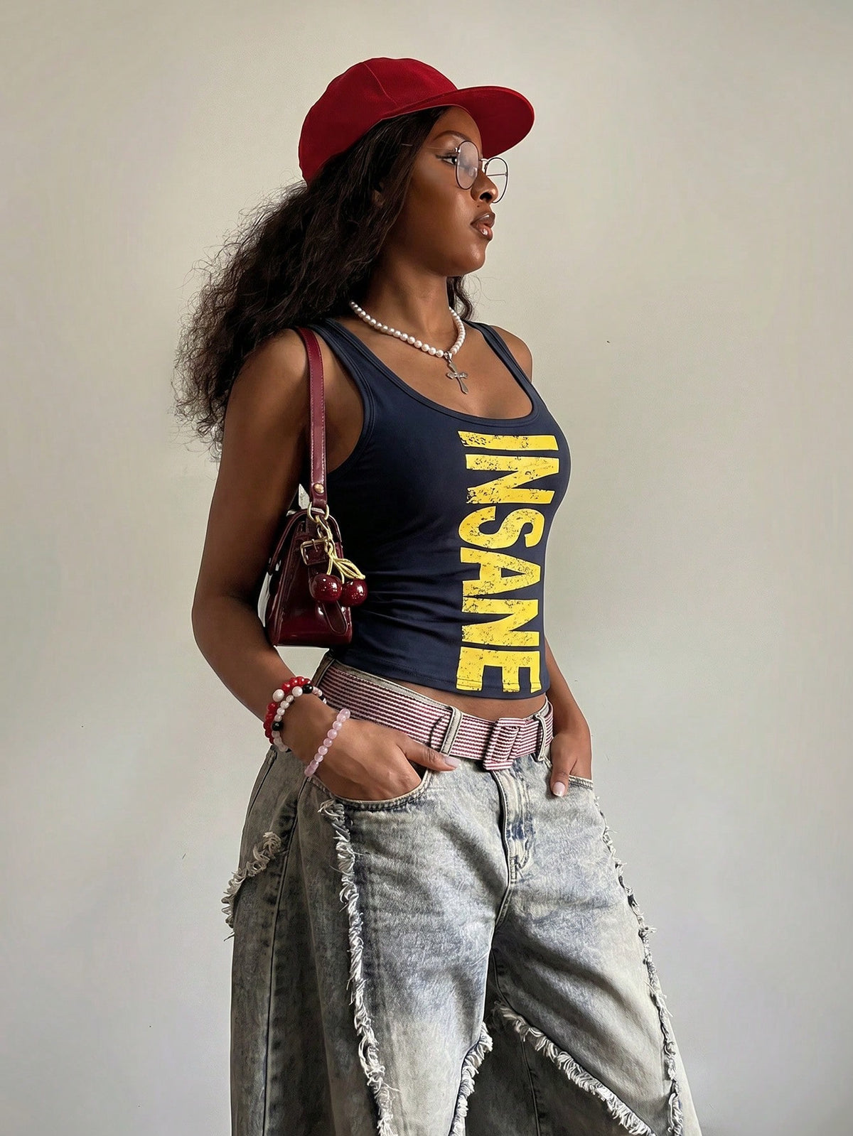 Fiercella Fiercella Women's Spring/Summer U-Neck White Wasteland Style Print Fitted Comfortable Streetwear Y2K Hot Girl Rock Sexy Tank Top
