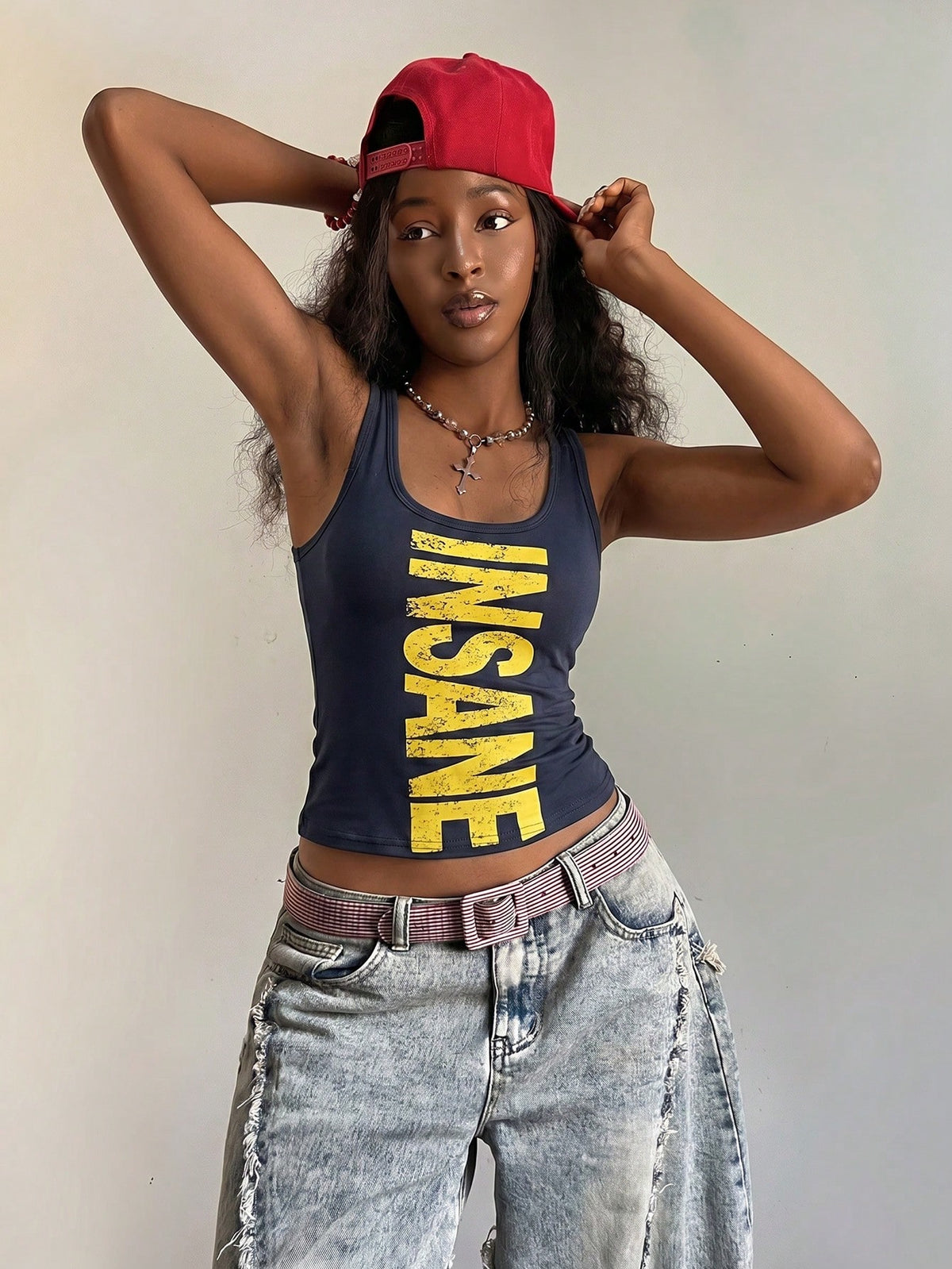 Fiercella Fiercella Women's Spring/Summer U-Neck White Wasteland Style Print Fitted Comfortable Streetwear Y2K Hot Girl Rock Sexy Tank Top