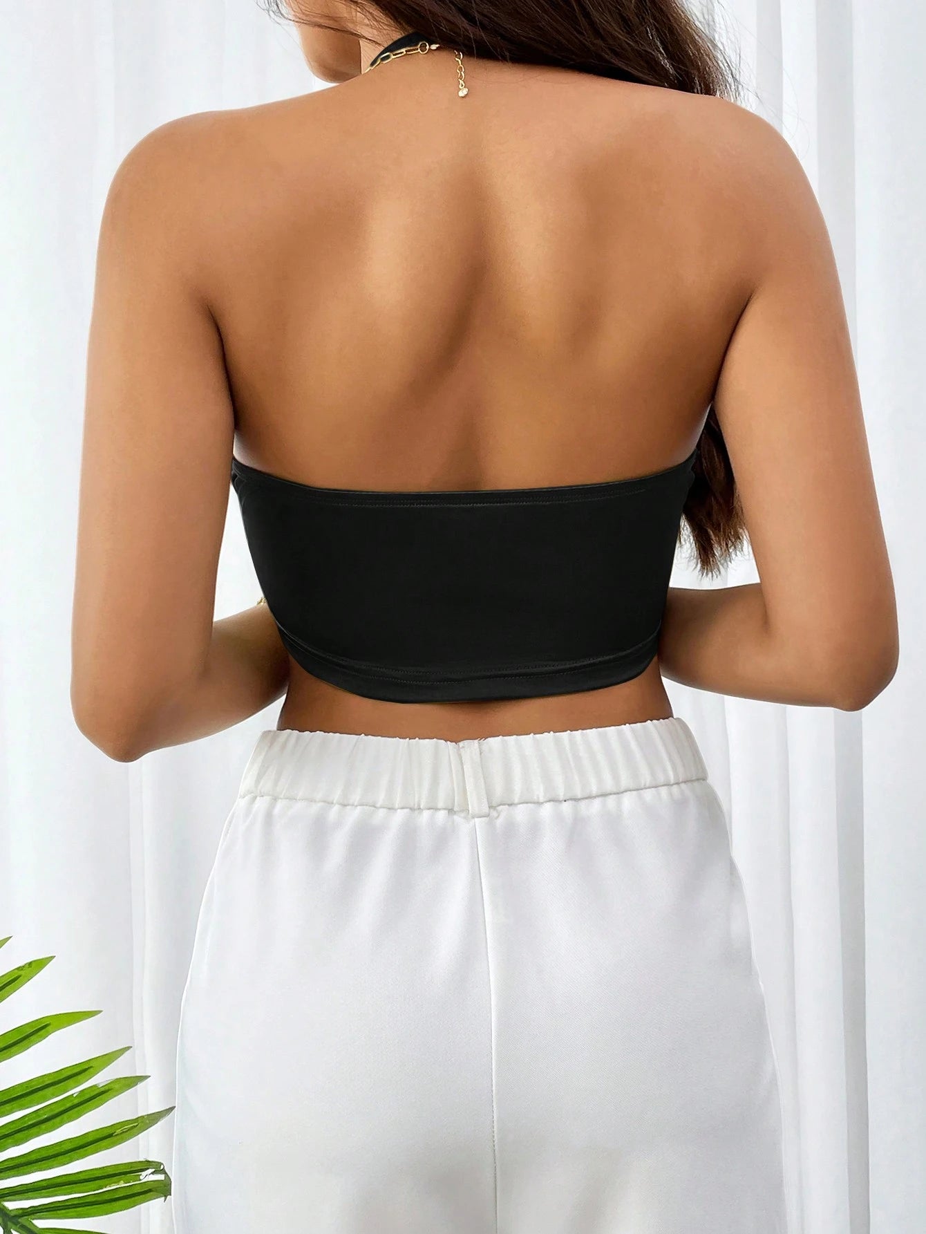 Firerie Solid Concert Draped Front Backless Party Halter Top