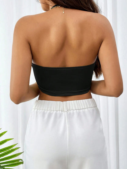 Firerie Solid Concert Draped Front Backless Party Halter Top