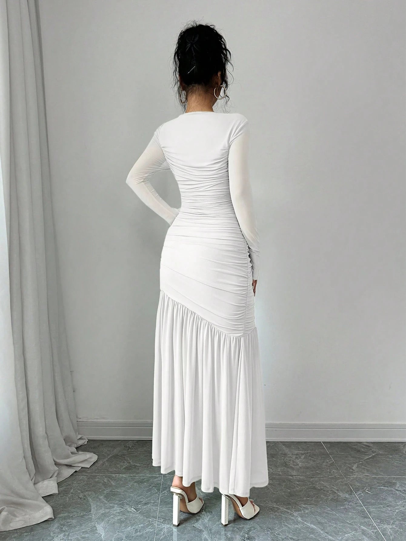 Firerie Women Mesh Long Sleeve Round Neck Long Dress, Autumn Casual Dress. Suitable For Autumn Clothing, Back To School Outfit, Teachers Dress