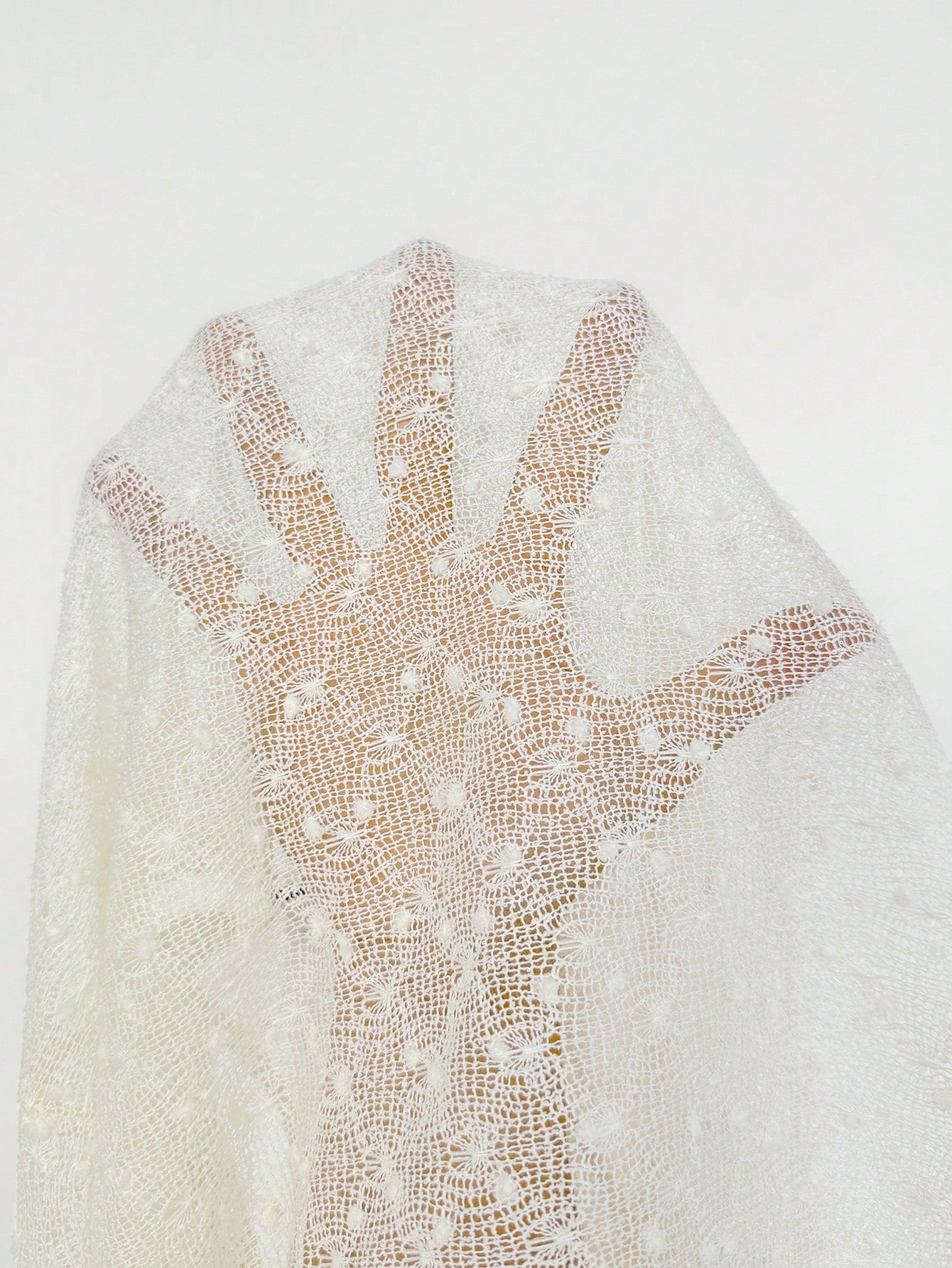 Firerie Women's Elegant White Polka Dot Mesh Net Knit Top,Summer Asymmetric Collar Sheer Poncho Cover Up For Casual Vacation Wedding Tea Party Hawaiian