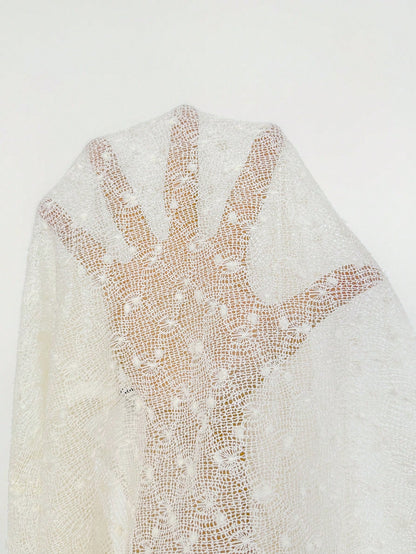 Firerie Women's Elegant White Polka Dot Mesh Net Knit Top,Summer Asymmetric Collar Sheer Poncho Cover Up For Casual Vacation Wedding Tea Party Hawaiian