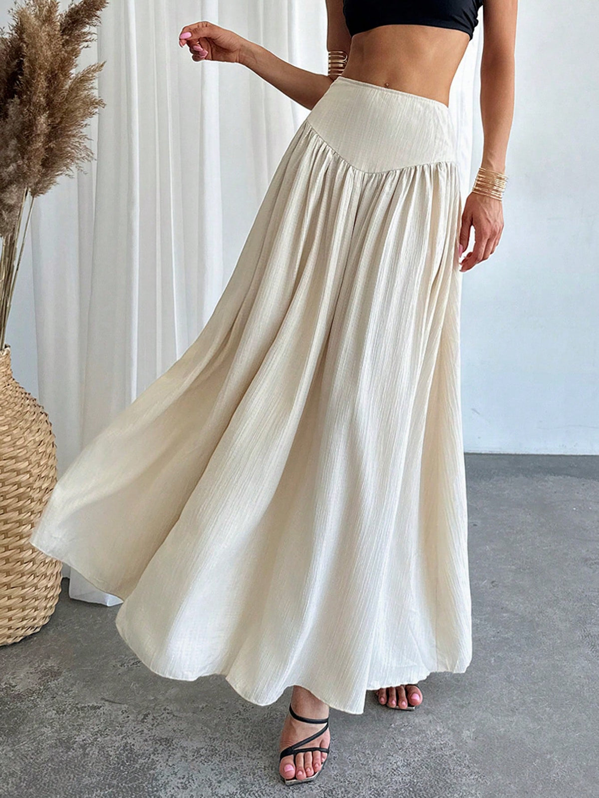 Firerie Women's Spring Ruched Waist Flared A-Line Skirt With Real Pockets