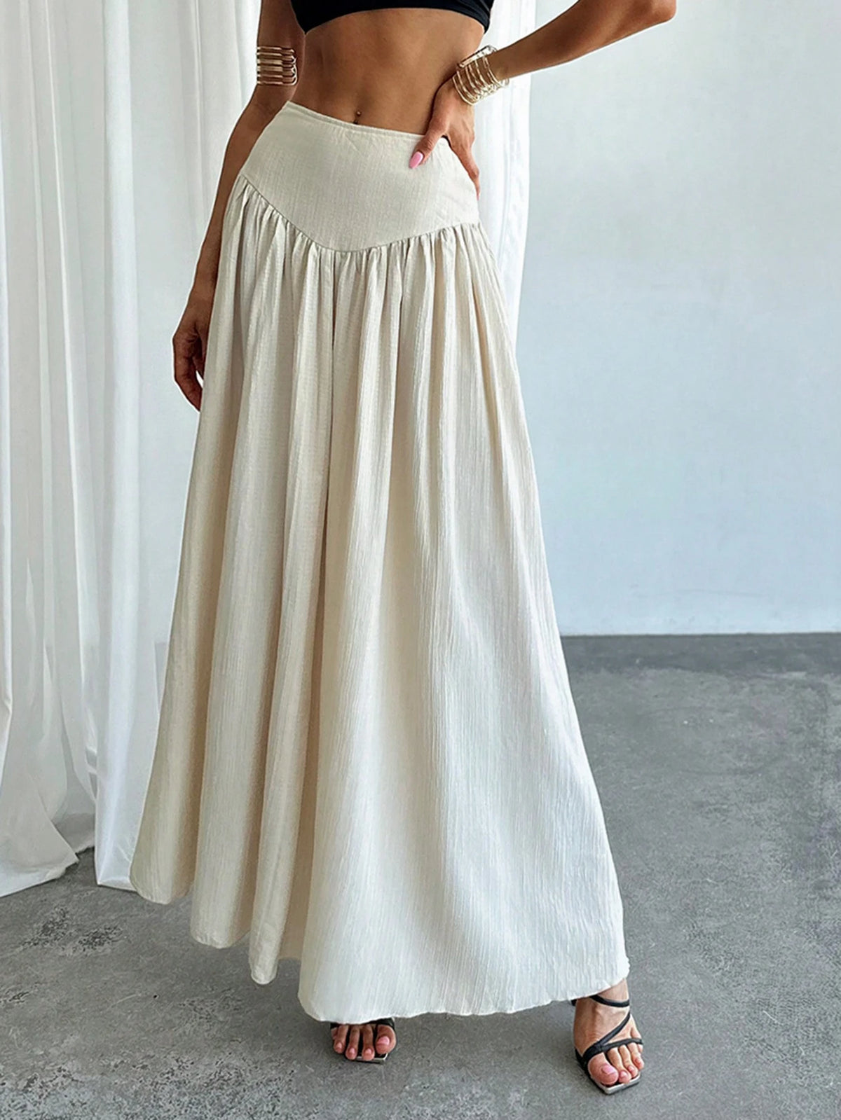 Firerie Women's Spring Ruched Waist Flared A-Line Skirt With Real Pockets