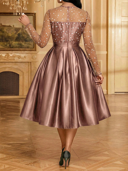 Fleurora Women's Elegant Mesh Patchwork Waist Midi Dress, Summer,Wedding Guest Dress Women