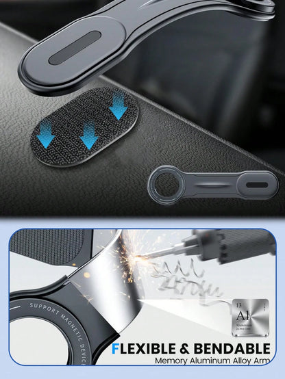 Flexible Magnetic Car Phone Holder – Adjustable Aluminum Alloy Arm With 360° Rotation, Shapeable Design For Custom Viewing Angles, Clamp-Free, Scratch & Shock Proof, Universal Compatible With IPhone&
