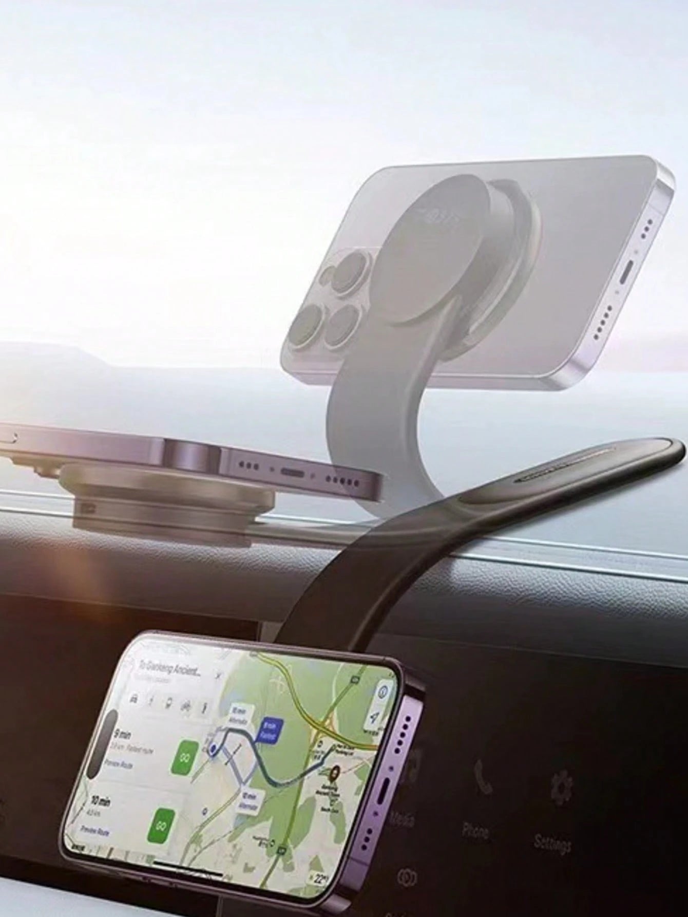 Flexible Magnetic Car Phone Holder- Adjustable Aluminum Arm, 360° Rotation, Moldable Design For Custom Viewing Angle, No Clip, Scratch & Shock Resistant, Universal Compatible With Iphone And All Smar