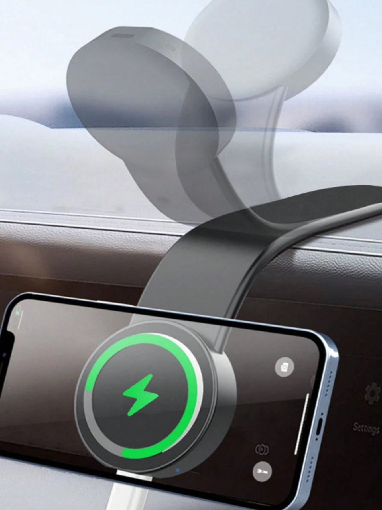 Flexible Magnetic Car Phone Holder- Adjustable Aluminum Arm, 360° Rotation, Moldable Design For Custom Viewing Angle, No Clip, Scratch & Shock Resistant, Universal Compatible With Iphone And All Smar