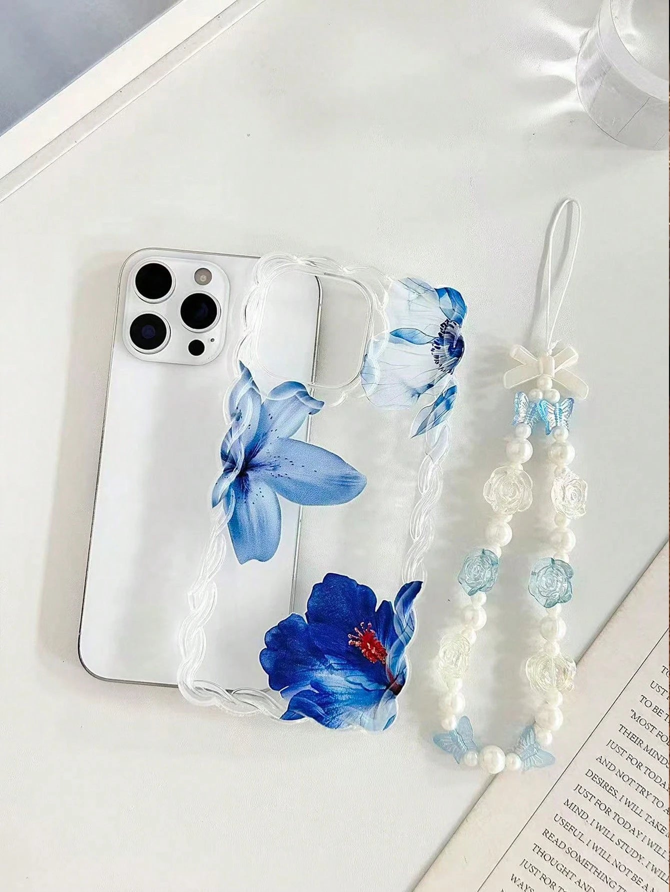 Floral Painted Braided Wave Edge Minimalist Elegant TPU Painted Shockproof Phone Case With Handmade Beaded Bracelet Accessory, Compatible With IPhone 17pro/17Air/17/17promax 16/11/16pro/16plus/16prom
