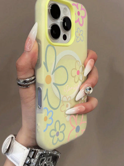 Flower Element Fashion Phone Case Shockproof Fashion 1pc Spring Flower Pattern Jelly 2-In-1 Magnetic Phone Case Compatible With IPhone 17 Pro Max/16 Pro Max/15 Pro Max/13/15/16/17 Pro/14/11 Fashionabl
