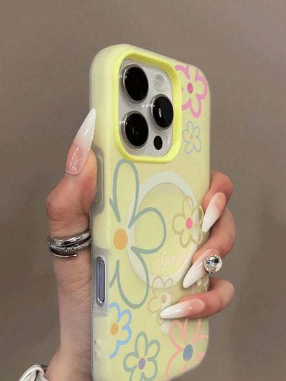 Flower Element Fashion Phone Case Shockproof Fashion 1pc Spring Flower Pattern Jelly 2-In-1 Magnetic Phone Case Compatible With IPhone 17 Pro Max/16 Pro Max/15 Pro Max/13/15/16/17 Pro/14/11 Fashionabl