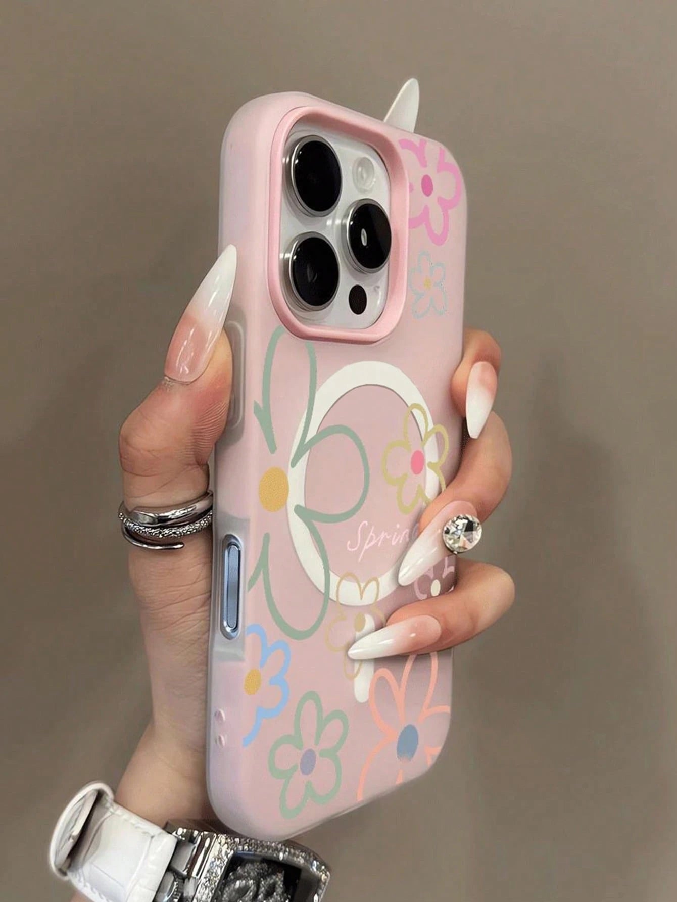 Flower Element Fashion Phone Case Shockproof Fashion 1pc Spring Flower Pattern Jelly 2-In-1 Magnetic Phone Case Compatible With IPhone 17 Pro Max/16 Pro Max/15 Pro Max/13/15/16/17 Pro/14/11 Fashionabl