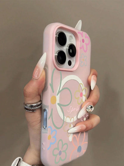 Flower Element Fashion Phone Case Shockproof Fashion 1pc Spring Flower Pattern Jelly 2-In-1 Magnetic Phone Case Compatible With IPhone 17 Pro Max/16 Pro Max/15 Pro Max/13/15/16/17 Pro/14/11 Fashionabl