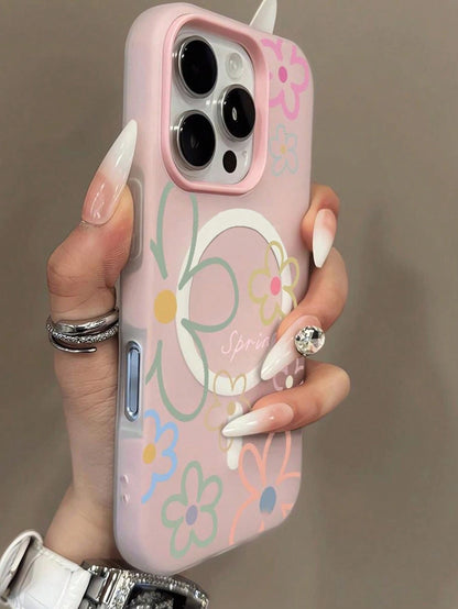 Flower Element Fashion Phone Case Shockproof Fashion 1pc Spring Flower Pattern Jelly 2-In-1 Magnetic Phone Case Compatible With IPhone 17 Pro Max/16 Pro Max/15 Pro Max/13/15/16/17 Pro/14/11 Fashionabl