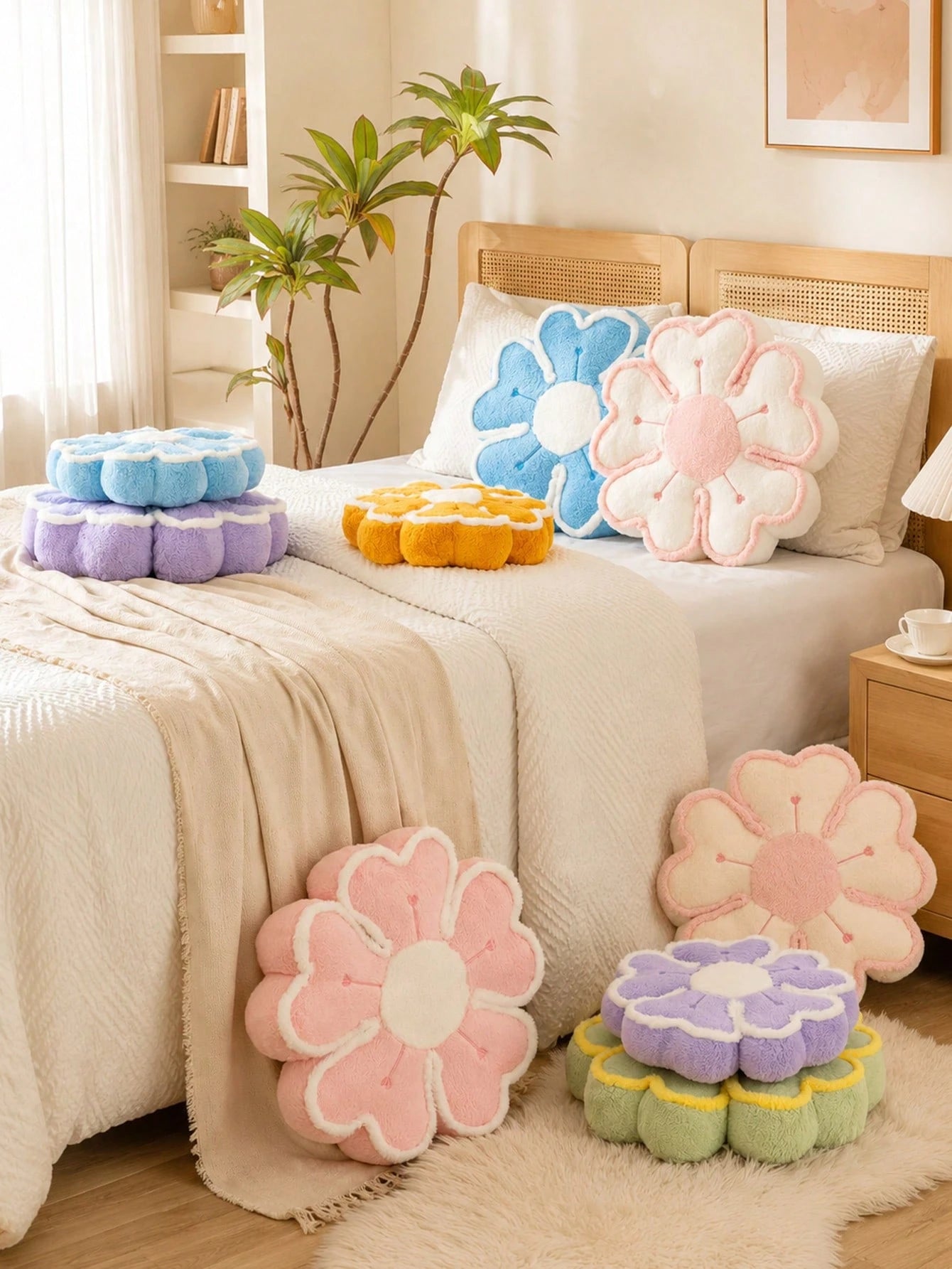 Flower Shaped Decorative Throw Pillow, Suitable For Bed And Sofa, Cute Flower Plush Throw Pillow, Home Decor Floor Pillow Cushion, Housewarming Gift
