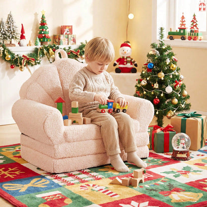 Fold-Out Kids Sofa 2-In-1 Convertible Toddler Couch & Lounger With Non-Slip Base Beige/Green/Pink