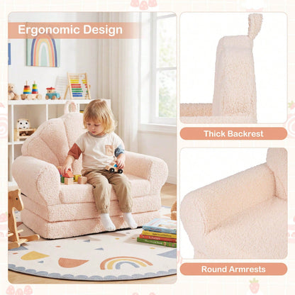 Fold-Out Kids Sofa 2-In-1 Convertible Toddler Couch & Lounger With Non-Slip Base Beige/Green/Pink