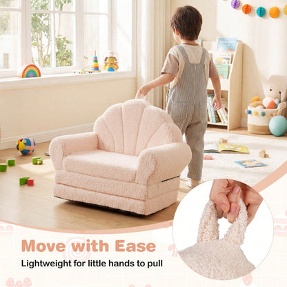 Fold-Out Kids Sofa 2-In-1 Convertible Toddler Couch & Lounger With Non-Slip Base Beige/Green/Pink