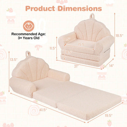 Fold-Out Kids Sofa 2-In-1 Convertible Toddler Couch & Lounger With Non-Slip Base Beige/Green/Pink