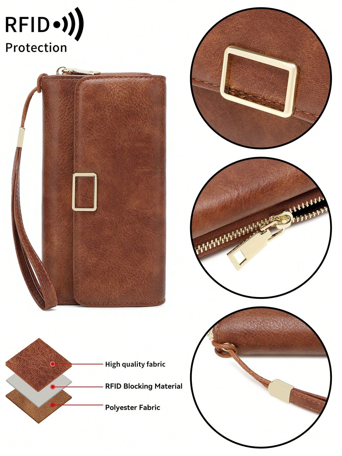 FOREVER MIYIN RFID Blocking Trifold Long Wallet For Women, Flap Metal Buckle Wrist Bag, Multi Card Slots Clear ID Window Zip Coin Pocket Portable Daily Use Bag