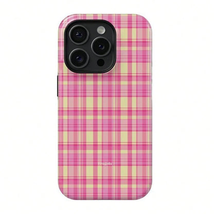 Fragola BUTTER Case- Pink & Yellow Plaid Design For 11 12 13 14 15 16 Pro Max| Minimalist & Durable Protection