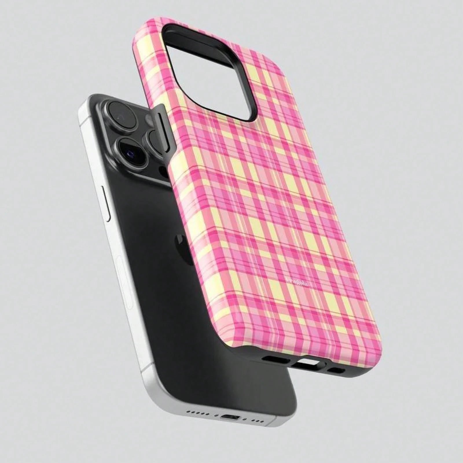 Fragola BUTTER Case- Pink & Yellow Plaid Design For 11 12 13 14 15 16 Pro Max| Minimalist & Durable Protection