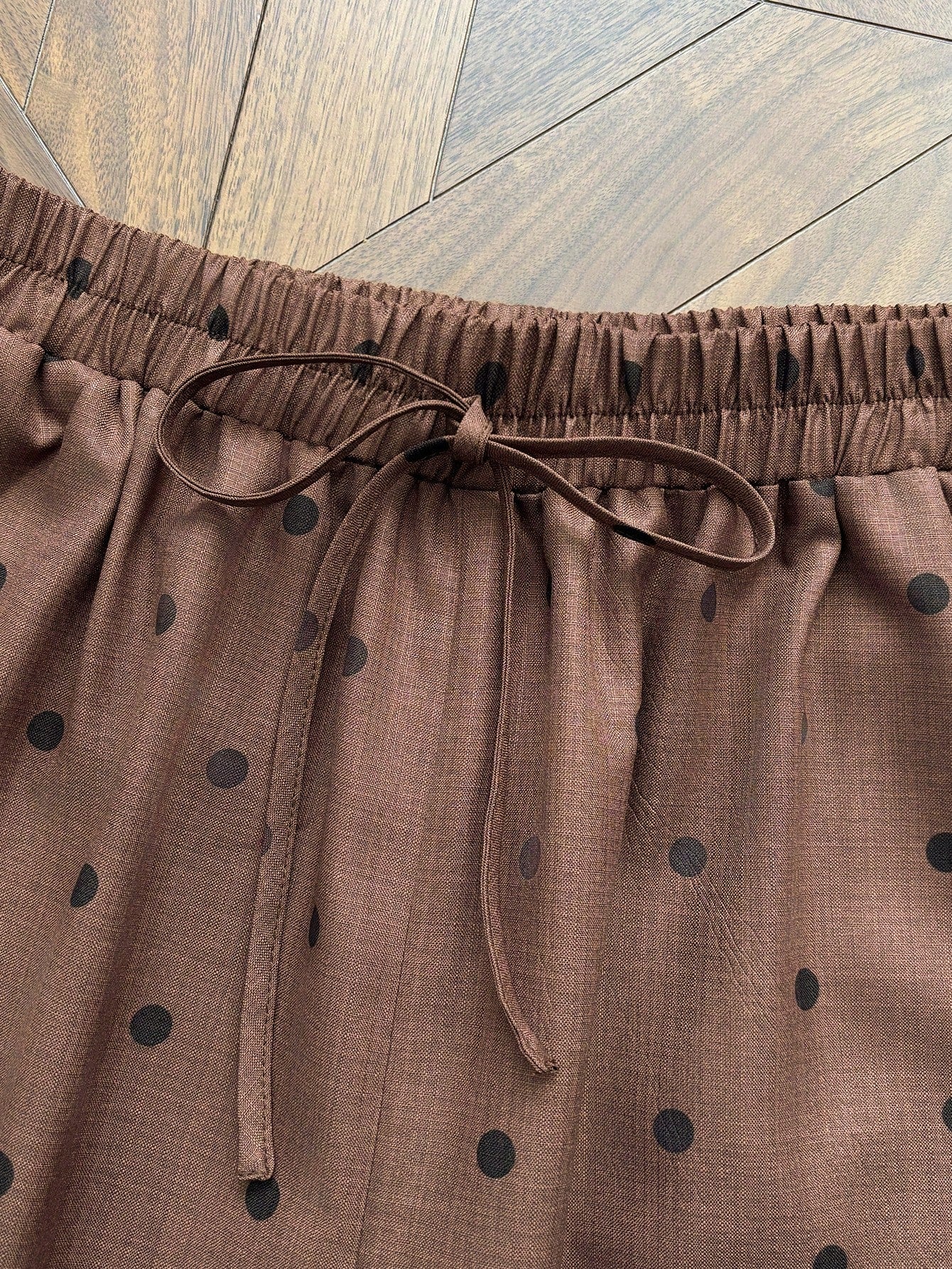 Franclia 1960s Vintage Brown Polka Dot Summer Pants,Elegant French Style Elastic Waist Pocket Design Lounge Pants For Casual,Daily,Commute,Beach,Countryside