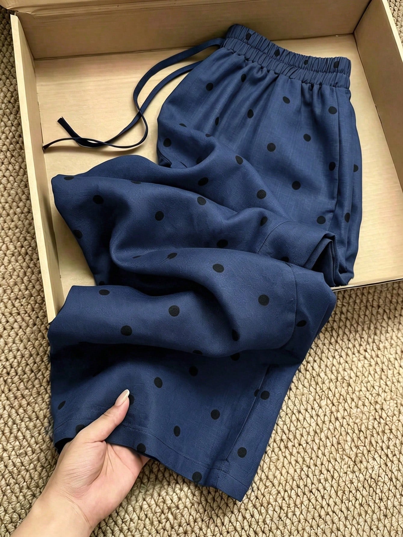 Franclia 1960s Vintage Brown Polka Dot Summer Pants,Elegant French Style Elastic Waist Pocket Design Lounge Pants For Casual,Daily,Commute,Beach,Countryside
