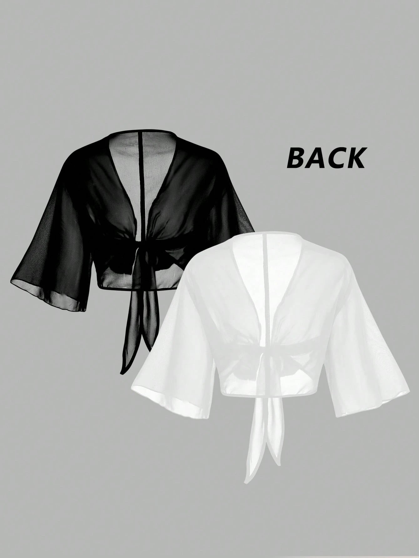 Franclia 2pcs Set Women Plus Size Short Sleeve V-Neck Chiffon Blouse With Bowknot Tie, Elegant Sexy Classy Black And White Summer Sheer Tops Night Out Beach