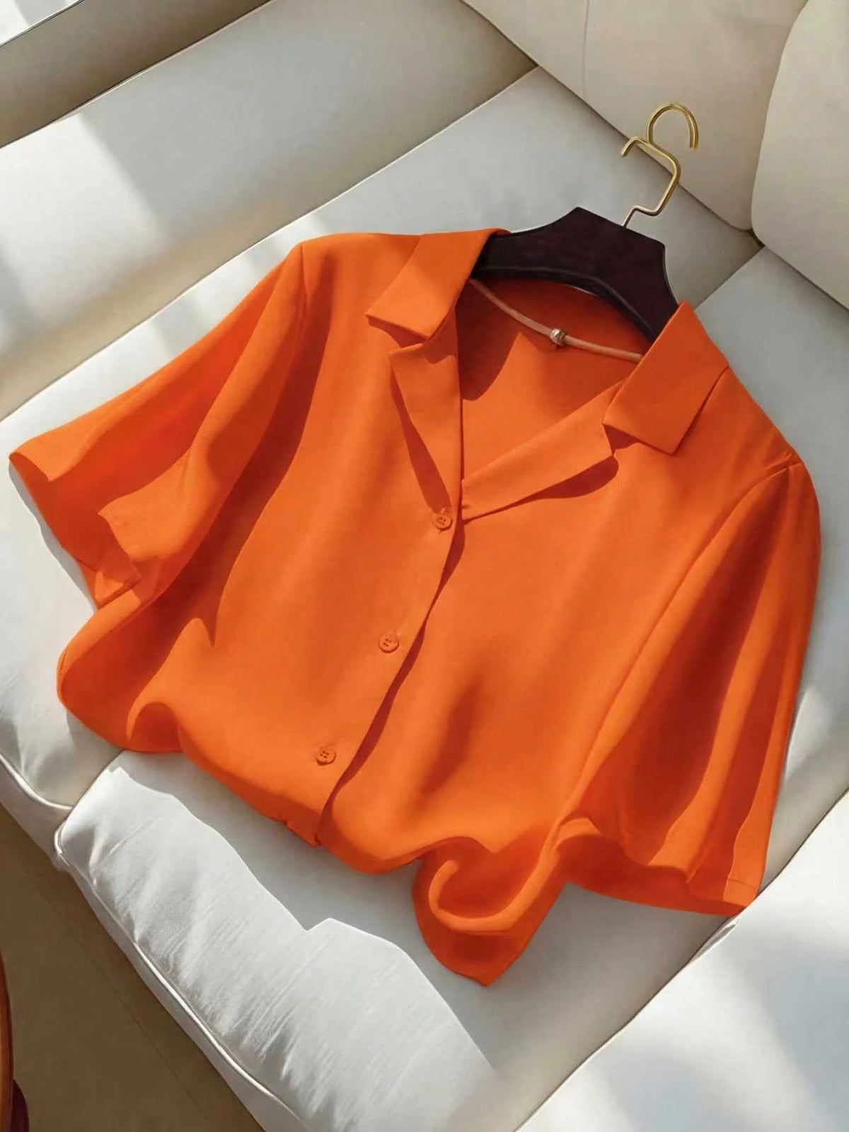 Franclia Casual Versatile Solid Color Collared Short Sleeve Shirt For Women, Summer