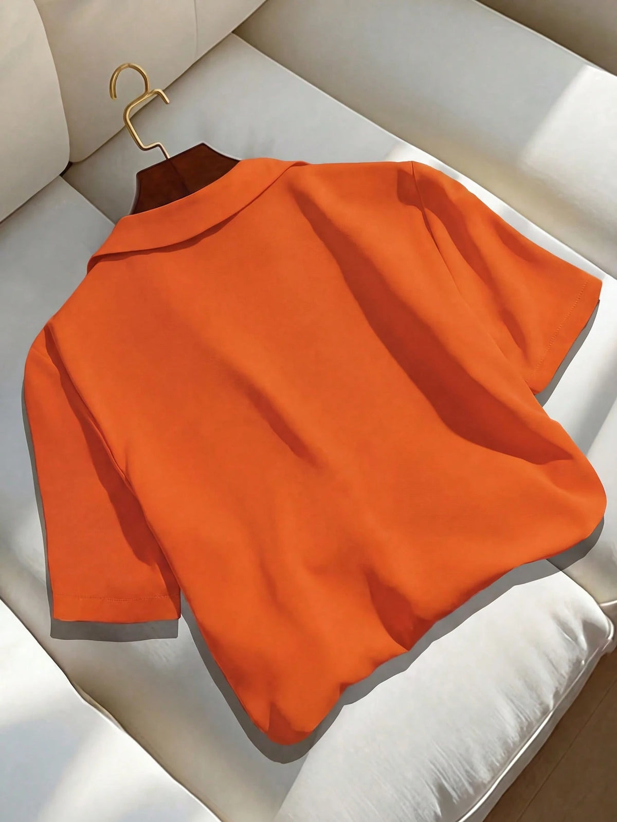 Franclia Casual Versatile Solid Color Collared Short Sleeve Shirt For Women, Summer