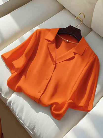 Franclia Casual Versatile Solid Color Collared Short Sleeve Shirt For Women, Summer