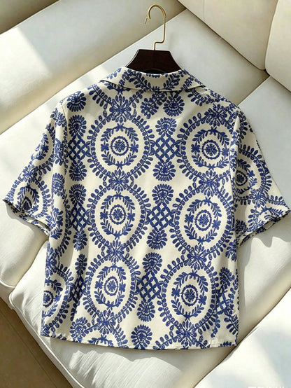 Franclia Casual Versatile Solid Color Collared Short Sleeve Summer Women's Shirt