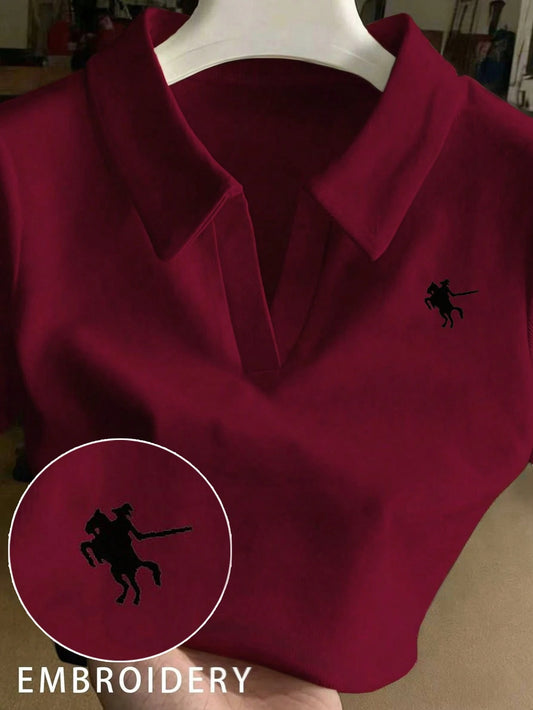 Franclia Embroidered Collar Fitted Short Sleeve T-Shirt For Women