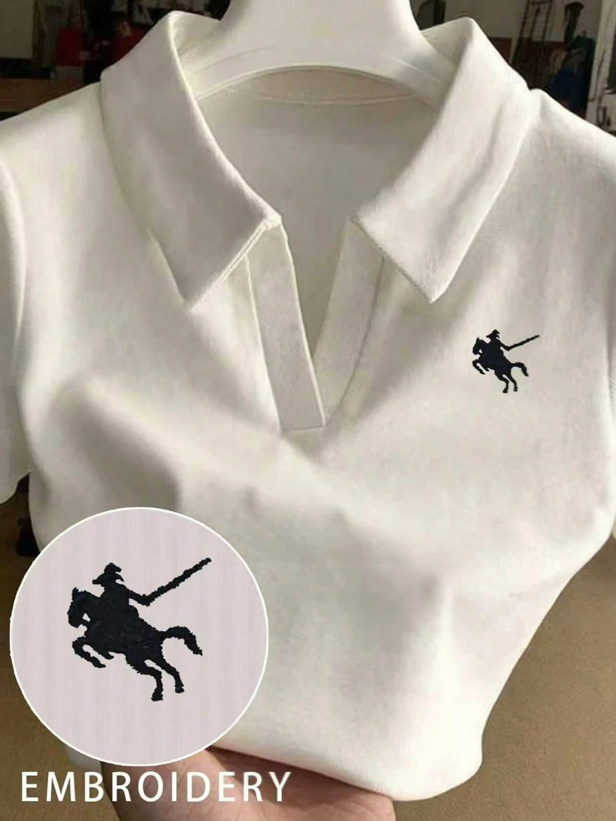 Franclia Embroidered Collar Fitted Short Sleeve T-Shirt For Women