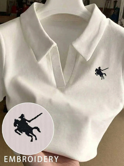 Franclia Embroidered Collar Fitted Short Sleeve T-Shirt For Women