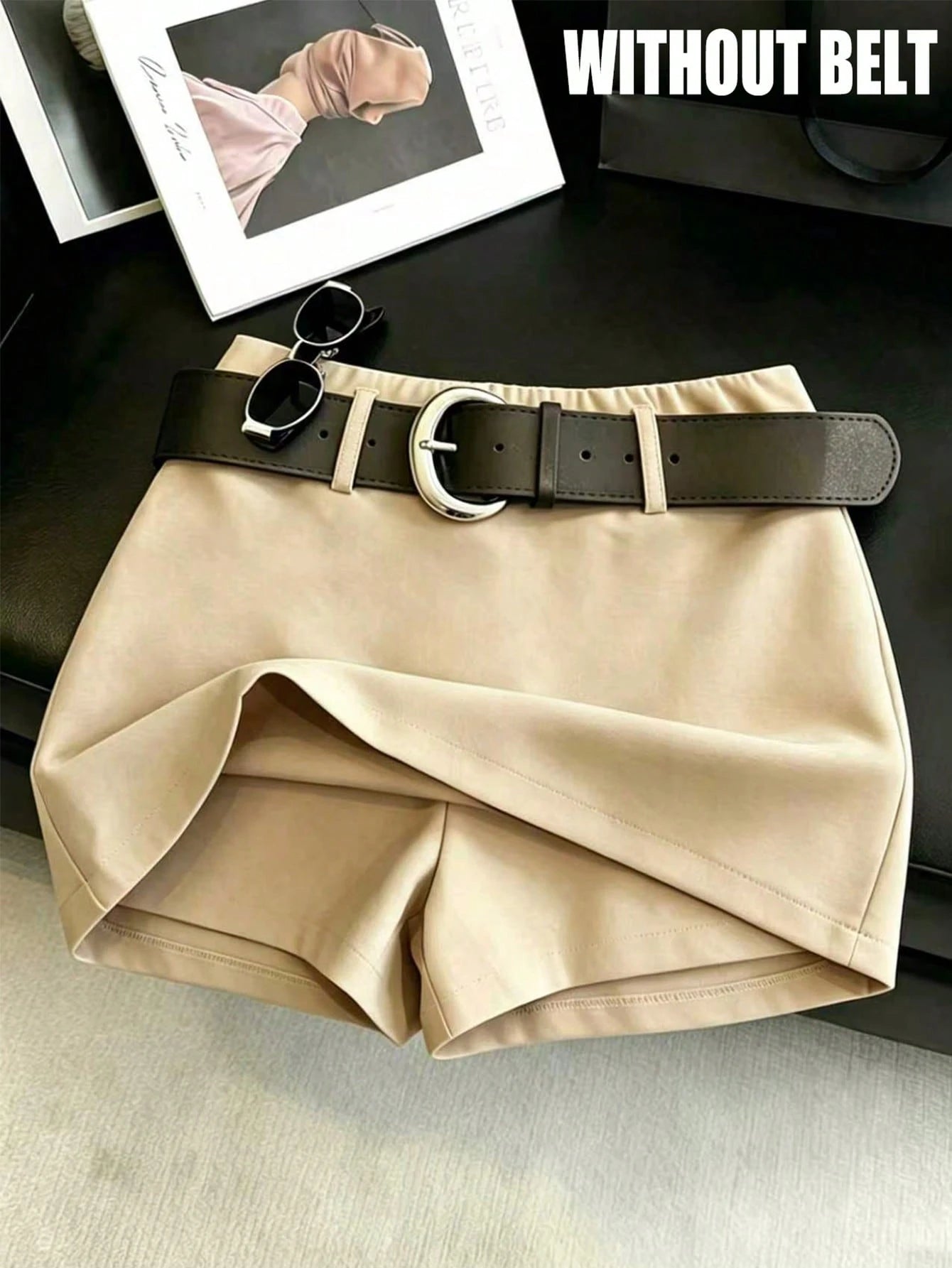 Franclia Fashionable Versatile High Waist Shorts Skirt, Slimming, Opaque, Solid Apricot Color, For Spring/Summer Women