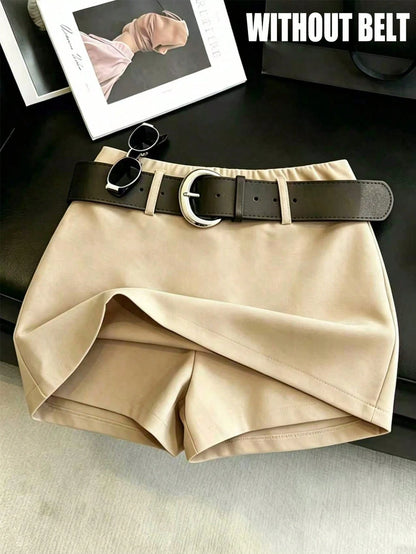 Franclia Fashionable Versatile High Waist Shorts Skirt, Slimming, Opaque, Solid Apricot Color, For Spring/Summer Women
