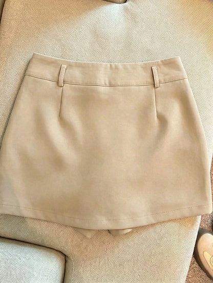 Franclia Fashionable Versatile High Waist Shorts Skirt, Slimming, Opaque, Solid Apricot Color, For Spring/Summer Women