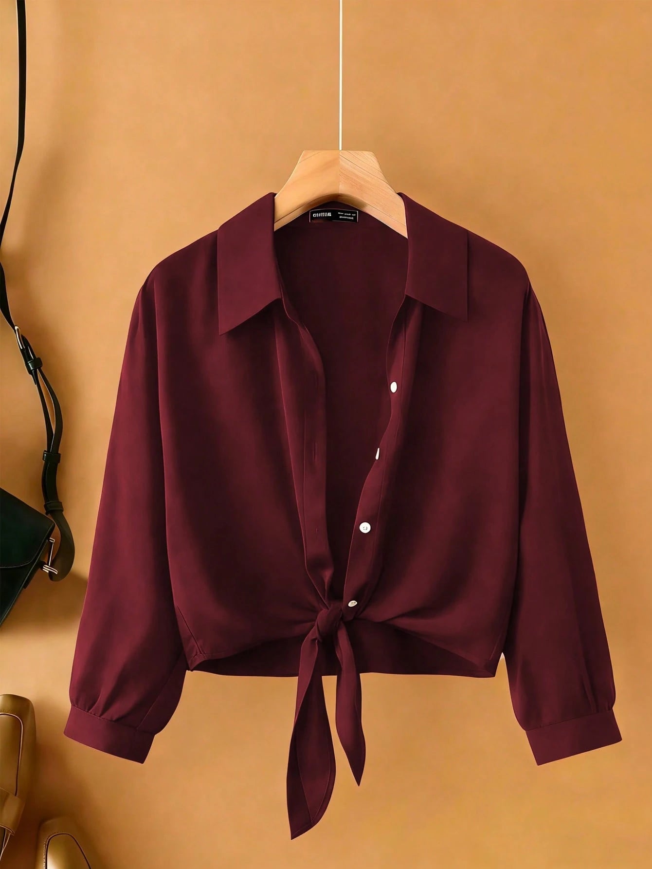 Franclia French Elegant Summer Mother Woven Turndown Collar Long Sleeve Tie-Front,New White Blouse For Women Casual Modern Crop Shirt Business Tops