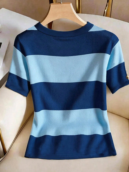 Franclia Plus Size Women Round Neck Color Block Casual Everyday T-Shirt