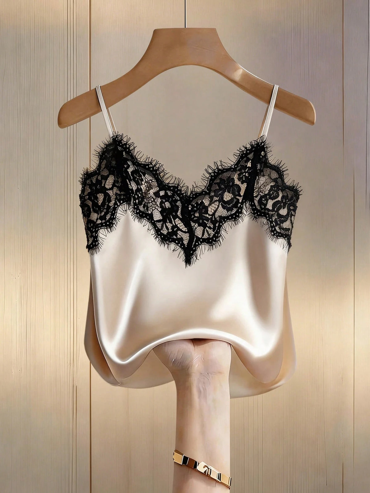 Franclia Sexy Slim Fit Lace & Satin Contrast Cami Top, Summer Beach Vacation Casual Travel Tank Top For Women