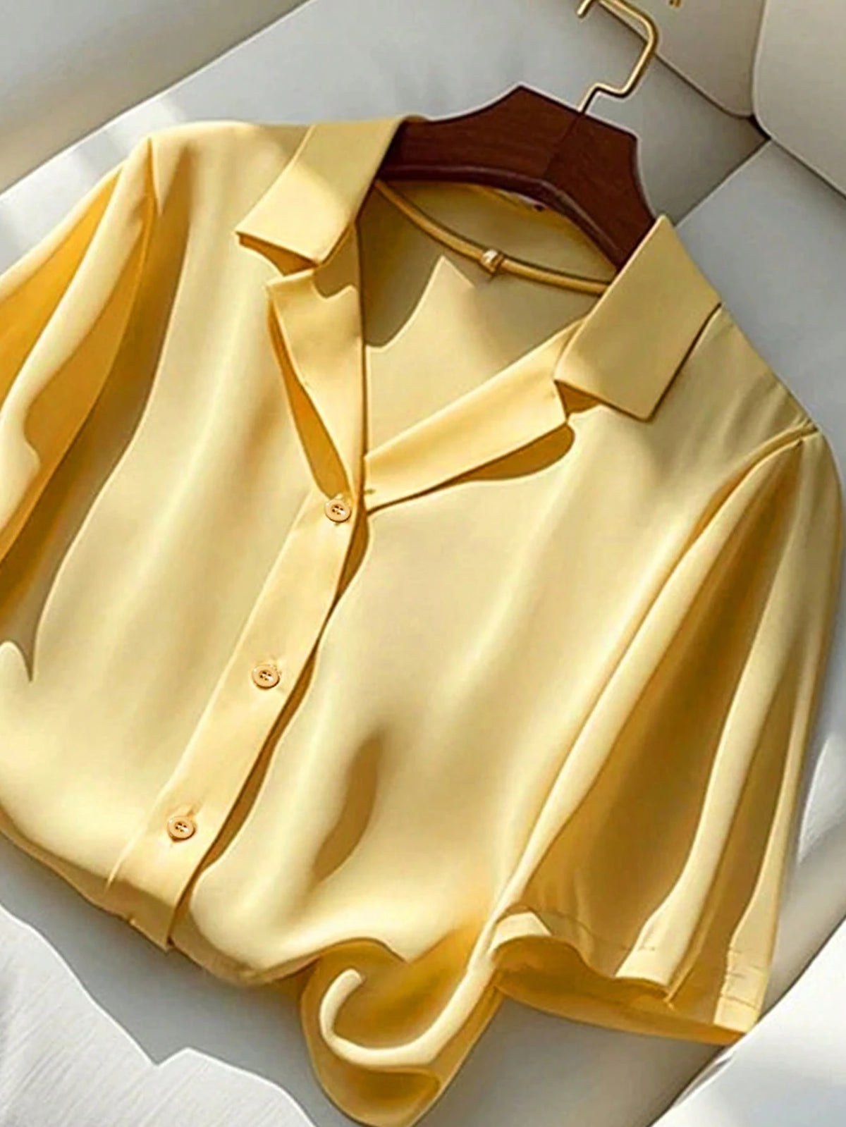 Franclia Versatile Solid Color Lapel Short Sleeve Casual Women Blouse, Summer