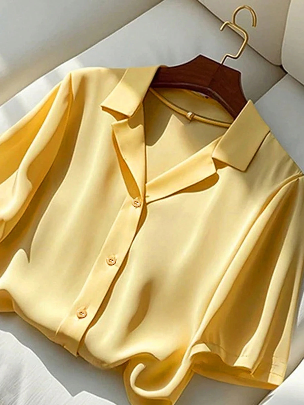 Franclia Versatile Solid Color Lapel Short Sleeve Casual Women Blouse, Summer