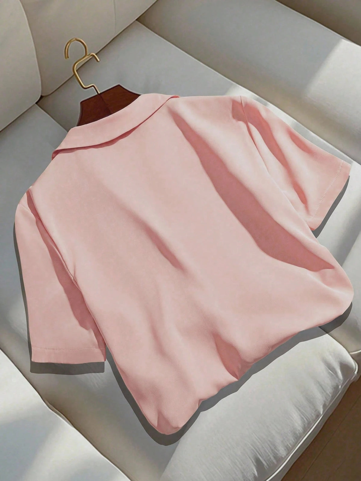 Franclia Versatile Solid Color Lapel Short Sleeve Casual Women Blouse, Summer