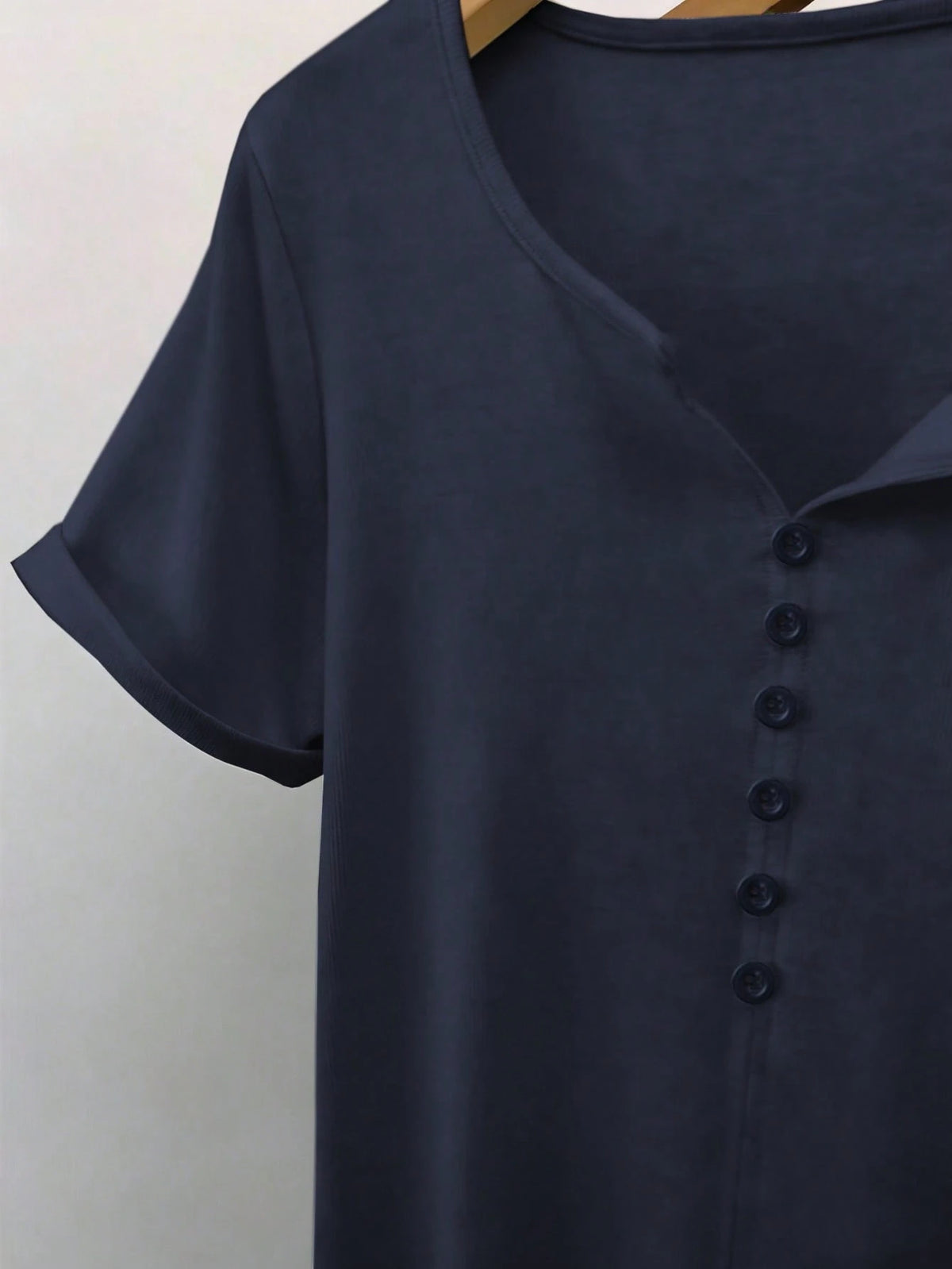 Franclia Women's Casual Retro Minimalist Mori Girl Commuter Button Short Sleeve T-Shirt