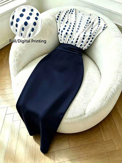 Franclia Women's Polka Dot Print Cap Sleeve Pleated Slim Fit Elegant Dress